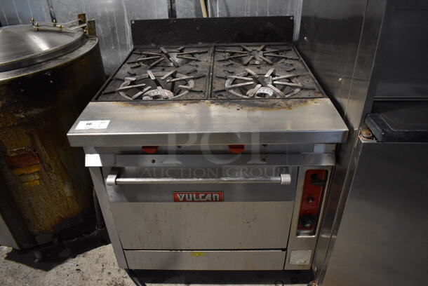 Vulcan GH45 Stainless Steel Commercial Propane Gas Powered 4 Burner Range w/ Oven on Commercial Casters. 50,000 BTU. 36x38x43