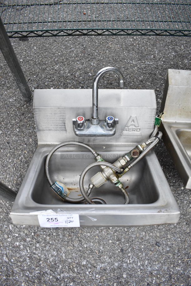 Aero Stainless Steel Commercial Single Bay Wall Mount Sink w/ Faucet, Handles and Mixing / Regulating Valve. 17x15x22 - Image 1 of 3
