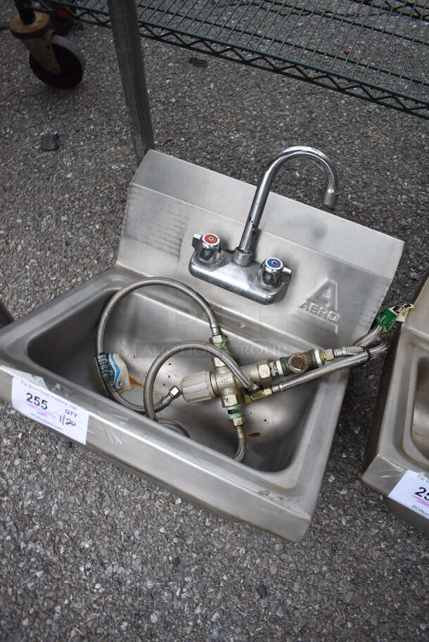 Aero Stainless Steel Commercial Single Bay Wall Mount Sink w/ Faucet, Handles and Mixing / Regulating Valve. 17x15x22 - Image 2 of 3