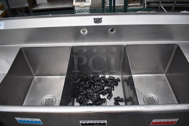 Duke Stainless Steel 3 Bay Sink w/ Dual Drain Boards. 84x27x43. Bays 16x21x13. Drain Boards 16x23x1 - Image 3 of 4