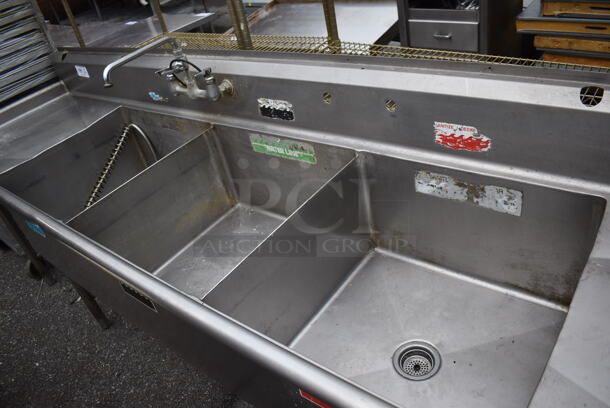 Duke Stainless Steel 3 Bay Sink w/ Dual Drain Boards, Faucet, Handles and Spray Nozzle Attachment. 120x30x44. Bays 24x24x13. Drain Boards 22x26x1 - Image 3 of 5