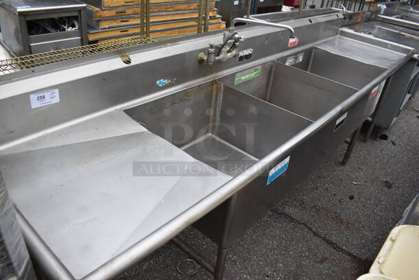 Duke Stainless Steel 3 Bay Sink w/ Dual Drain Boards, Faucet, Handles and Spray Nozzle Attachment. 120x30x44. Bays 24x24x13. Drain Boards 22x26x1 - Image 5 of 5