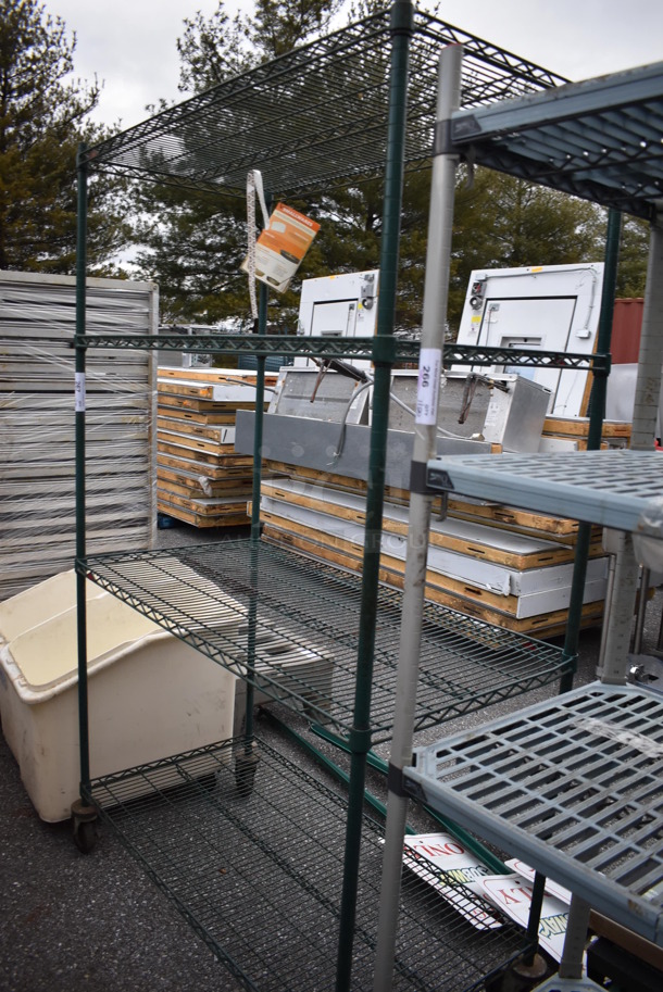 Green Finish 4 Tier Shelving Unit on Commercial Casters. BUYER MUST DISMANTLE. PCI CANNOT DISMANTLE FOR SHIPPING. PLEASE CONSIDER FREIGHT CHARGES. 48x24x80 - Image 1 of 3