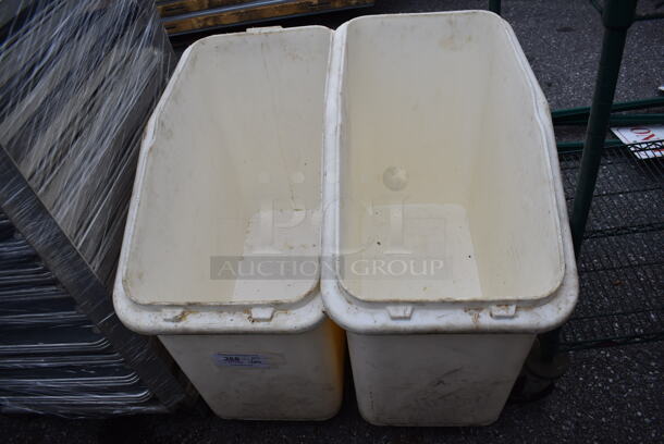 2 White Poly Ingredient Bins on Commercial Casters. 16x30x30. 2 Times Your Bid!