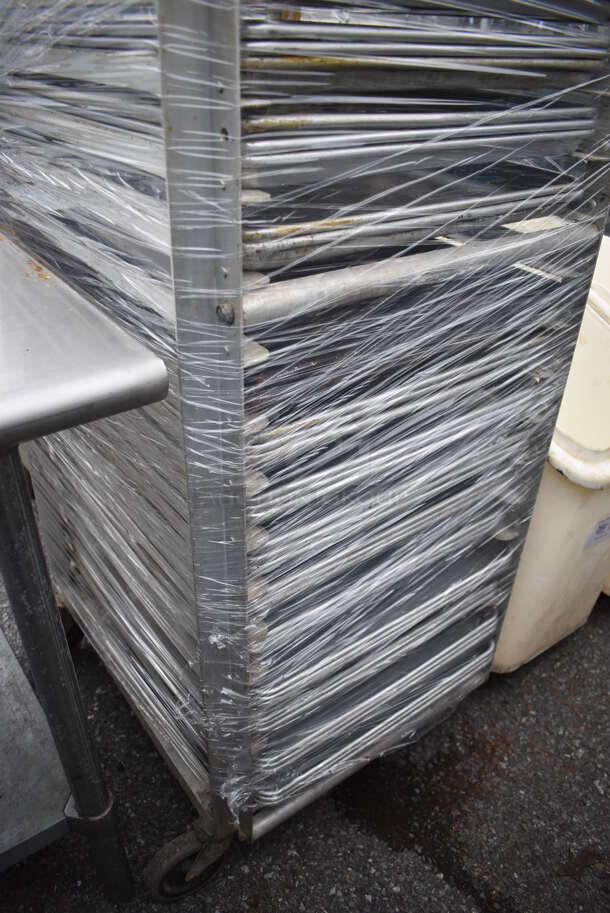 Metal Commercial Pan Transport Rack w/ 71 Metal Full Size Baking Pans on Commercial Casters. 21.5x27.5x69.5 - Image 3 of 3