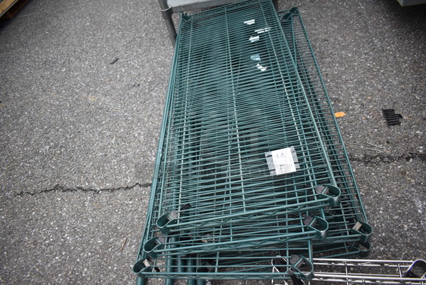 ALL ONE MONEY! Lot of 8 Green Finish Wire Shelves and 8 Green Finish Poles. 48x18x1.5 - Image 2 of 3
