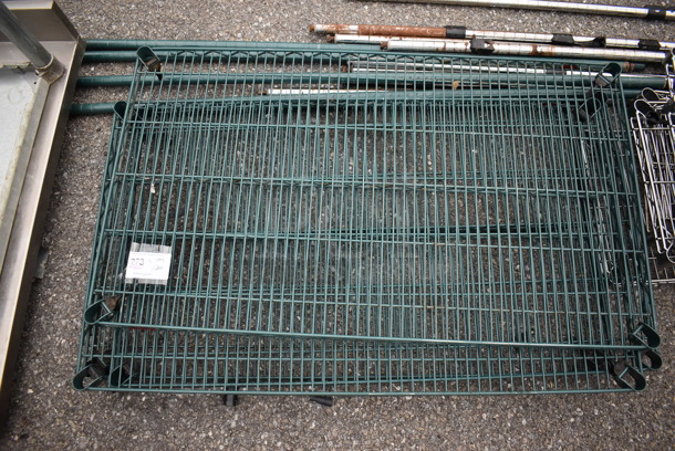 ALL ONE MONEY! Lot of 4 Green Finish Wire Shelves and 4 Green Finish Poles. 42x24x1.5 - Image 2 of 3