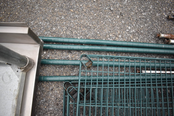 ALL ONE MONEY! Lot of 4 Green Finish Wire Shelves and 4 Green Finish Poles. 42x24x1.5 - Image 3 of 3
