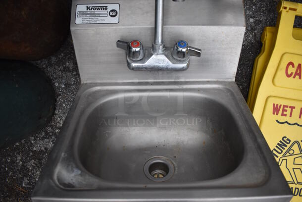 Stainless Steel Commercial Single Bay Wall Mount Sink w/ Faucet and Handles. 16x16x28 - Image 3 of 3