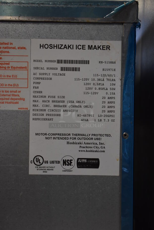 Hoshizaki KM-515MAH Stainless Steel Commercial Ice Head on Commercial Bin. 115-120 Volts, 1 Phase. 30x33x71 - Image 6 of 6
