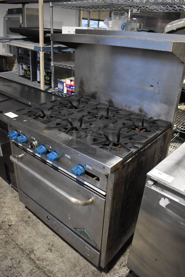 Prince Castle Stainless Steel Commercial Natural Gas Powered 6 Burner Range w/ Oven, Over Shelf and Back Splash. 36x31x59 - Image 4 of 5