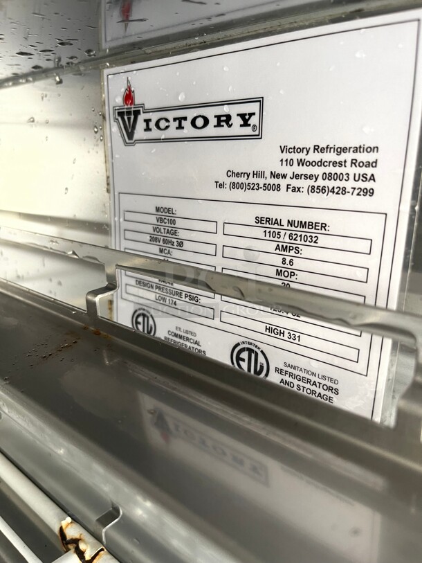 New Old Stock! Victory VBC100 Commercial Flash Freezer Blast NSF 220 Volt 3 Phase Tested and Working! - Image 7 of 9