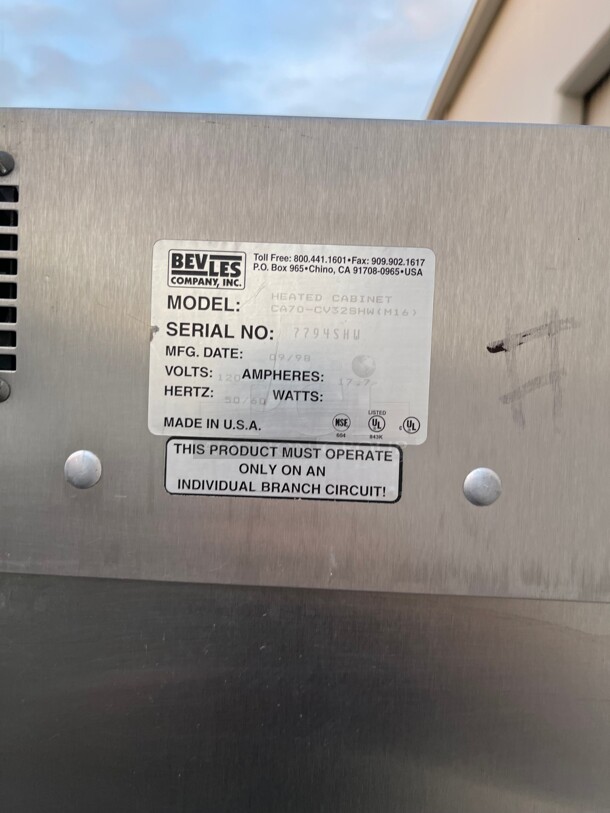Working! Bevles Full Size Commercial Heated Cabinet Hot Food Bevles NSF  CA70 Warmer Transport NSF 115 Volt Tested and Working! - Image 6 of 10