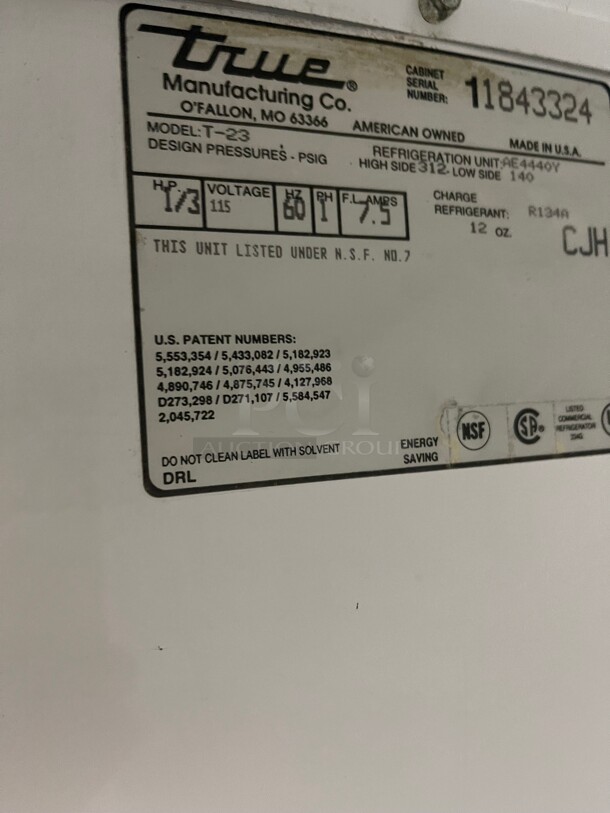 True T-23 27 inch One Section Reach In Refrigerator, (1) Right Hinge Solid Door, 115v NSF Tested and not getting cold! - Image 7 of 7