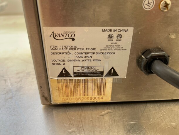 Working! Avantco DPO-18-S Commercial Single Deck Countertop Pizza/Bakery Oven - 1700W, 120V NSF Tested and Working - Image 7 of 7