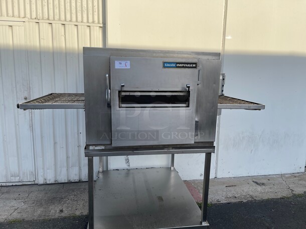 Working! Lincoln Impinger Natural Gas Single  Conveyor Radiant Oven Package with Stand 240,000 BTU NSF Gas and 220 Volt 1 phase for the conveyor Tested and Working! - Image 1 of 11