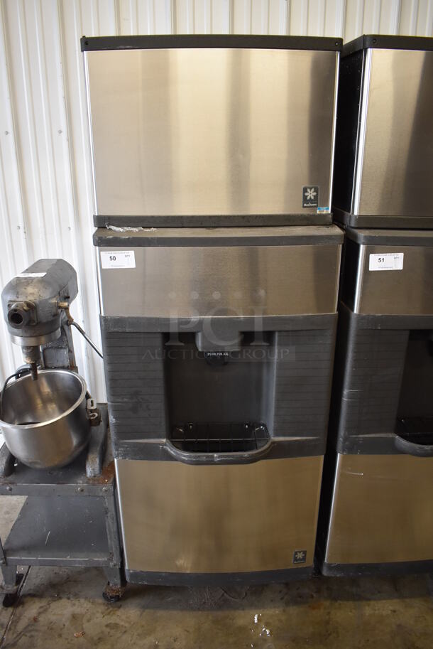 Manitowoc QD0452A Stainless Steel Commercial Ice Machine Head on Manitowoc QPA310 Stainless Steel Commercial Ice Bin Hotel Dispenser. 115 Volts, 1 Phase. 30x31x82 - Image 1 of 7