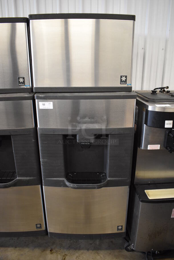 Manitowoc QD0452A Stainless Steel Commercial Ice Machine Head on Manitowoc QPA310 Stainless Steel Commercial Ice Bin Hotel Dispenser. 115 Volts, 1 Phase. 30x31x82