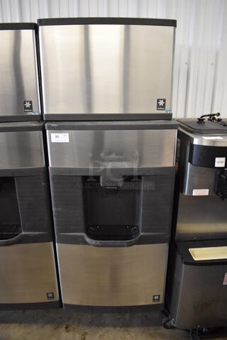 Manitowoc QD0452A Stainless Steel Commercial Ice Machine Head on Manitowoc QPA310 Stainless Steel Commercial Ice Bin Hotel Dispenser. 115 Volts, 1 Phase. 30x31x82