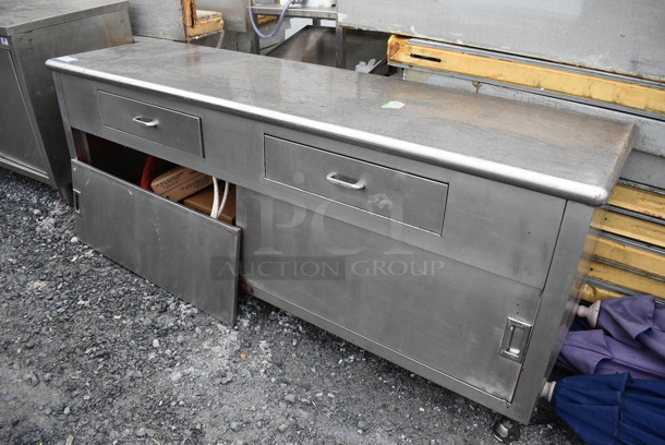 Stainless Steel Counter w/ 2 Drawers and 2 Doors. 84x24x34