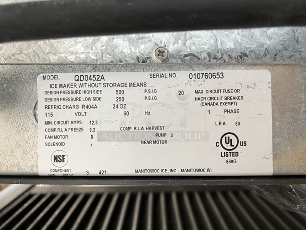 Manitowoc QD0452A Stainless Steel Commercial Ice Machine Head on Manitowoc QPA310 Stainless Steel Commercial Ice Bin Hotel Dispenser. 115 Volts, 1 Phase. 30x31x82 - Image 3 of 7