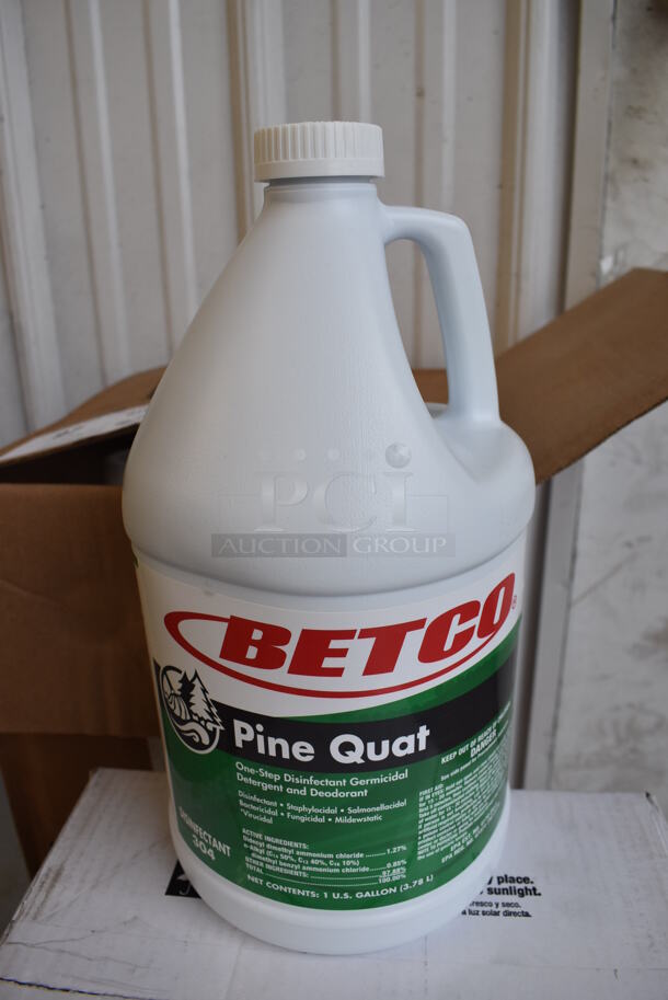 2 Boxes of 4 BRAND NEW IN BOX! Betco Pine Quat One Step Disinfectant Jugs. 6x6x12. 2 Times Your Bid!
