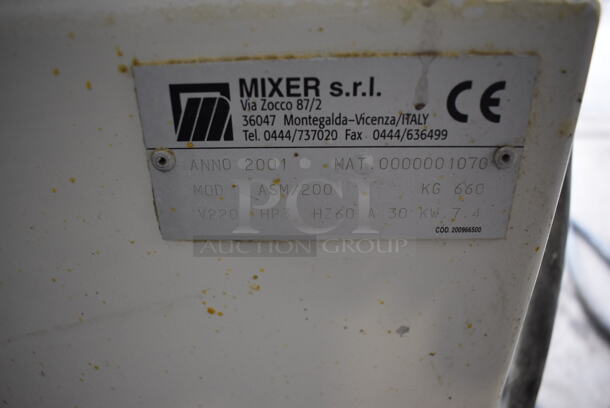 Mixer ASM/200 Metal Commercial Floor Style Spiral Dough Mixer w/ Stainless Steel Mixing Bowl, Bowl Guard and Dough Hook Attachment. 220 Volts, 3 Phase. 40x60x58 - Image 10 of 11