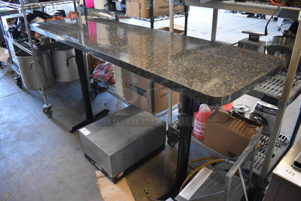 Stone Pattern Tabletop on 2 Black Metal Bar Height Table Bases. 84x25x42.5 - Image 3 of 4