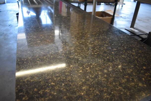 Stone Pattern Tabletop on 2 Black Metal Bar Height Table Bases. 84x25x42.5 - Image 4 of 4