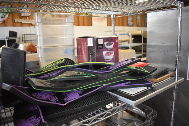 ALL ONE MONEY! Metro Lot of Various Items Including Bar Mats, Stainless Steel Drop In Bins, Monoprice Speaker, Muffin Baking Pans and Air Pots. Does Not Include Shelving Unit - Image 3 of 12