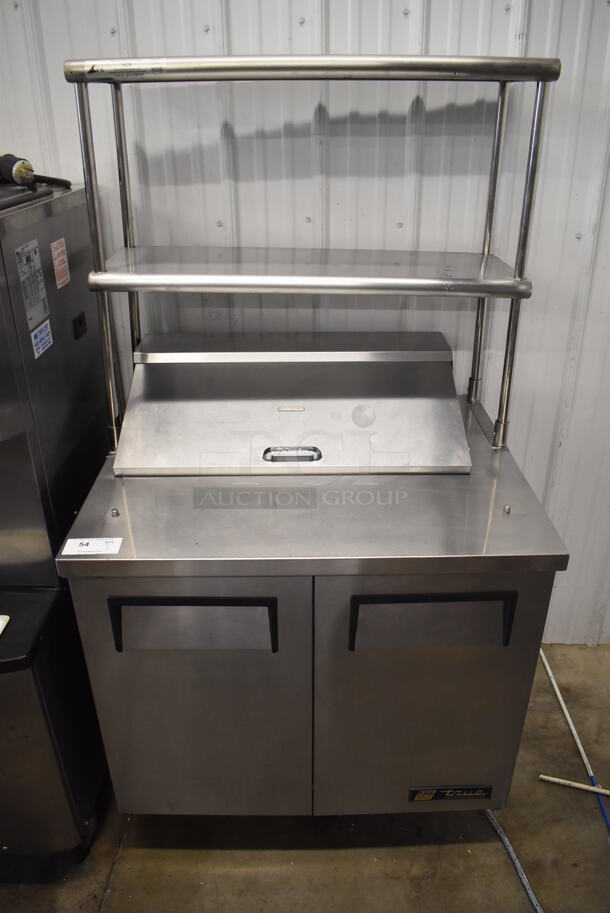 2013 True TSSU-36-08 Stainless Steel Commercial Sandwich Salad Prep Table Bain Marie Mega Top w/ 2 Tier Over Shelf on Commercial Casters. 115 Volts, 1 Phase. 36x30x69. Tested and Powers On But Does Not Get Cold - Image 1 of 7