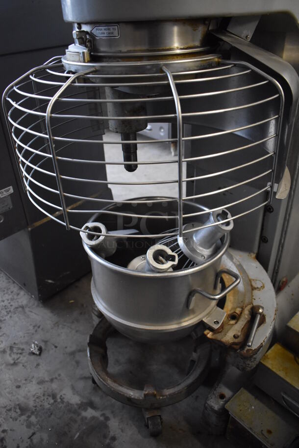 Hobart M-802 Metal Commercial Floor Style 80 Quart Planetary Dough Mixer w/ Bowl Guard, Bowl Adapter, Stainless Steel 30 Quart Mixing Bowl, 40 Quart Whisk Attachment, 30 Quart Whisk Attachment, 30 Quart Paddle Attachment and Bowl Dolly. 200 Volts, 3 Phase. 25x41x67 - Image 4 of 12