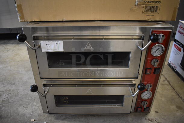 LIKE NEW! Avantco 177DPO18DD Stainless Steel Commercial Countertop Electric Powered Double Deck Pizza Oven / Bakery Oven. Used a Few Times at Trade Show as a Demonstration. 240 Volts. 28x24x23. Tested and Working!