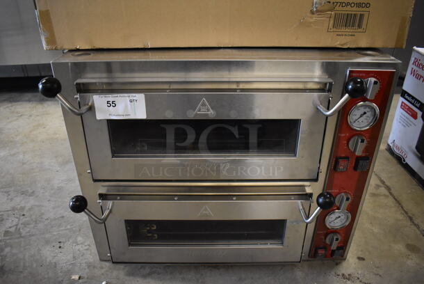 LIKE NEW! Avantco 177DPO18DD Stainless Steel Commercial Countertop Electric Powered Double Deck Pizza Oven / Bakery Oven. Used a Few Times at Trade Show as a Demonstration. 240 Volts. 28x24x23. Tested and Working! - Image 1 of 10