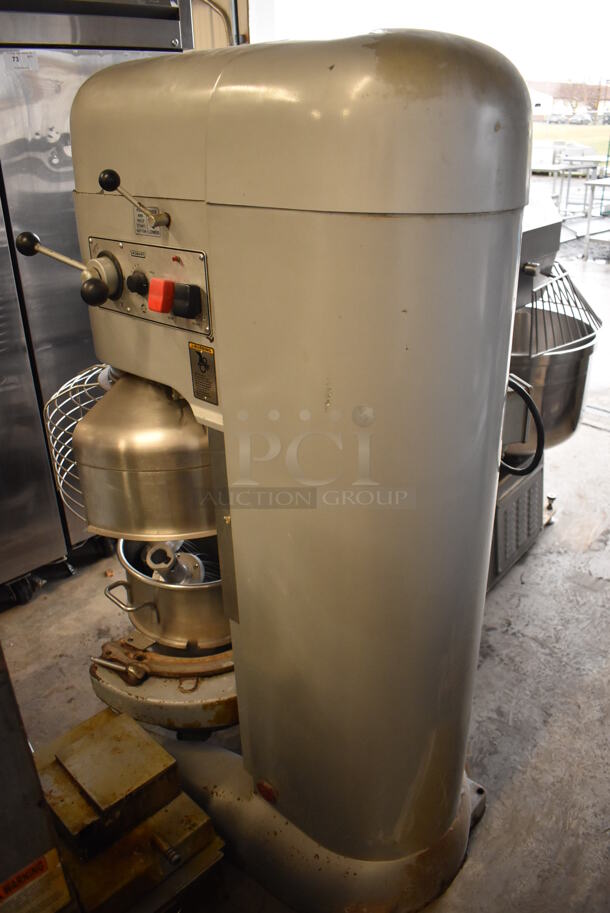Hobart M-802 Metal Commercial Floor Style 80 Quart Planetary Dough Mixer w/ Bowl Guard, Bowl Adapter, Stainless Steel 30 Quart Mixing Bowl, 40 Quart Whisk Attachment, 30 Quart Whisk Attachment, 30 Quart Paddle Attachment and Bowl Dolly. 200 Volts, 3 Phase. 25x41x67 - Image 11 of 12