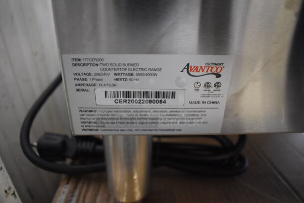 LIKE NEW! Avantco 177CER200 Stainless Steel Commercial Countertop Two French Style Burner Range. Used a Few Times at Trade Show as a Demonstration. 208/240 Volts, 1 Phase. 15x25x11. Tested and Working! - Image 6 of 6