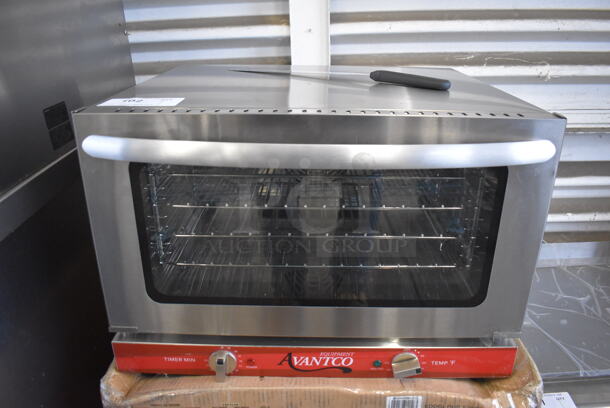 LIKE NEW! Avantco 177CO16 Stainless Steel Commercial Countertop Electric Powered Half Size Countertop Convection Oven. Used a Few Times at Trade Show as a Demonstration. 120 Volts, 1 Phase. 23x22x16. Tested and Working!