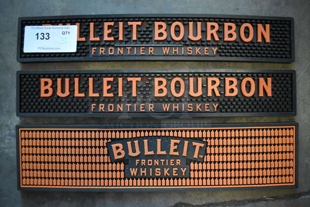 3 Various Bulleit Bar Mats. 20.5x3.5x0.5, 21x5x0.5. 3 Times Your Bid!