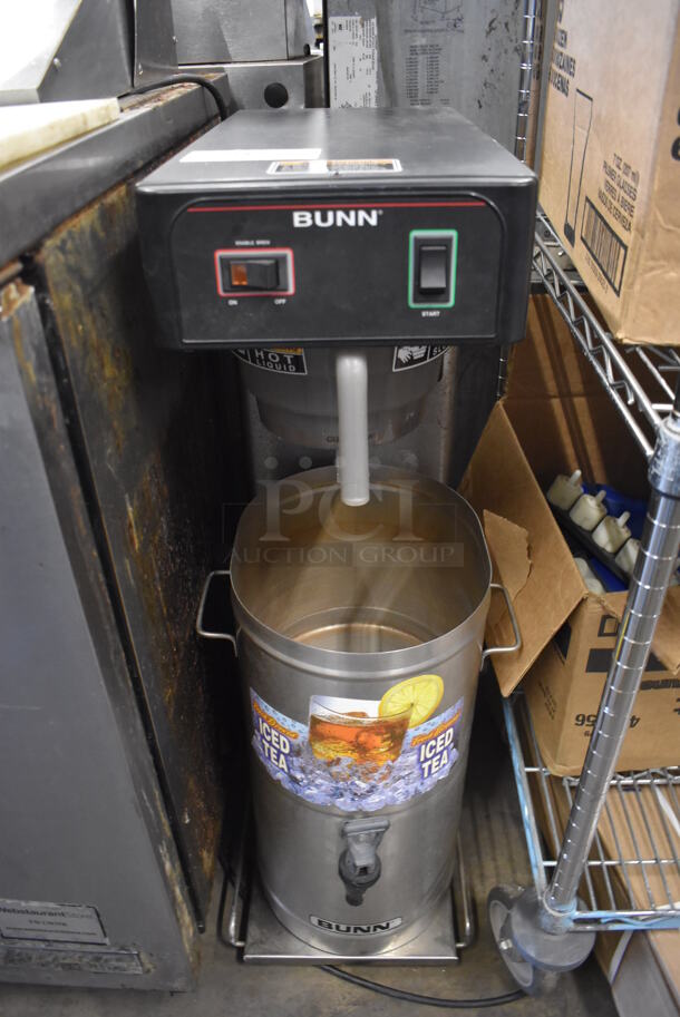 Bunn TB3Q Stainless Steel Commercial Countertop Iced Tea Machine w/ Beverage Holder and Poly Brew Basket. 120 Volts, 1 Phase. 12x24x35