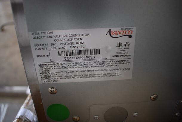 LIKE NEW! Avantco 177CO16 Stainless Steel Commercial Countertop Electric Powered Half Size Countertop Convection Oven. Used a Few Times at Trade Show as a Demonstration. 120 Volts, 1 Phase. 23x22x16. Tested and Working! - Image 6 of 7