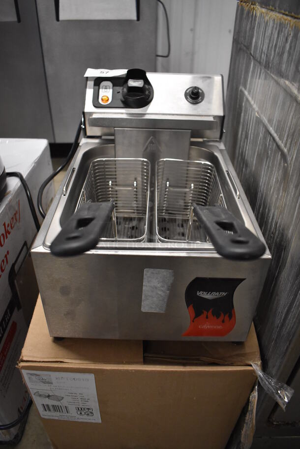 BRAND NEW! Vollrath Cayenne FFA 7110 Stainless Steel Commercial Countertop Electric Powered 10 Pound Deep Fryer w/ 2 Metal Fry Baskets. 120 Volts, 1 Phase. 11x17x12. Tested and Working!