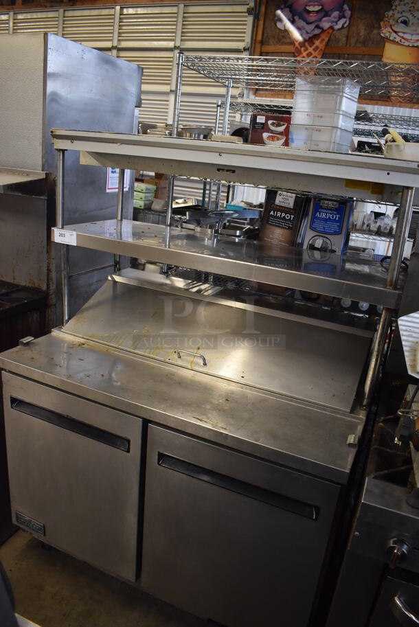 Arctic Air AST48R Stainless Steel Commercial Sandwich Salad Prep Table Bain Marie Mega Top w/ 2 Over Shelves on Commercial Casters. 115 Volts, 1 Phase. 48x30x66. Tested and Powers On But Does Not Get Cold - Image 2 of 8