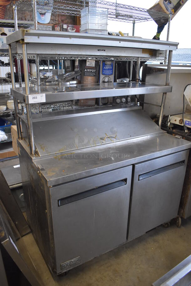 Arctic Air AST48R Stainless Steel Commercial Sandwich Salad Prep Table Bain Marie Mega Top w/ 2 Over Shelves on Commercial Casters. 115 Volts, 1 Phase. 48x30x66. Tested and Powers On But Does Not Get Cold - Image 3 of 8