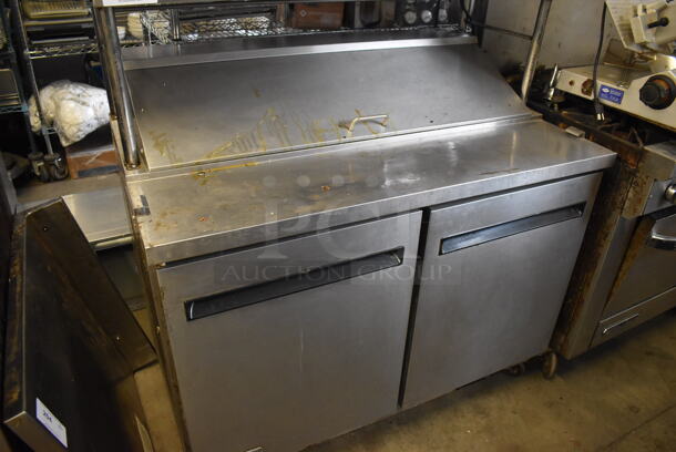 Arctic Air AST48R Stainless Steel Commercial Sandwich Salad Prep Table Bain Marie Mega Top w/ 2 Over Shelves on Commercial Casters. 115 Volts, 1 Phase. 48x30x66. Tested and Powers On But Does Not Get Cold - Image 4 of 8