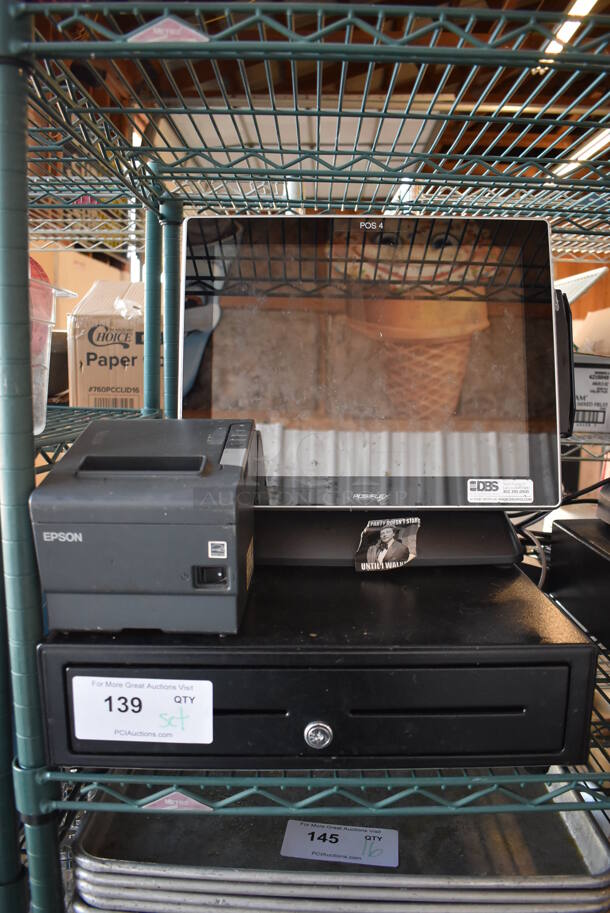 Posiflex XT-3000 15" POS Monitor w/ Credit Card Reading Strip, Epson M244A Receipt Printer and Metal Cash Drawer - Image 1 of 7
