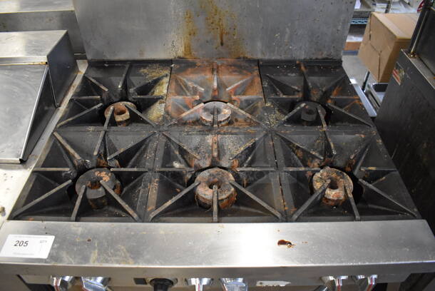 Southbend Stainless Steel Commercial Propane Gas Powered 6 Burner Range w/ Oven, Over Shelf and Back Splash on Commercial Casters. 37x34x60 - Image 4 of 8