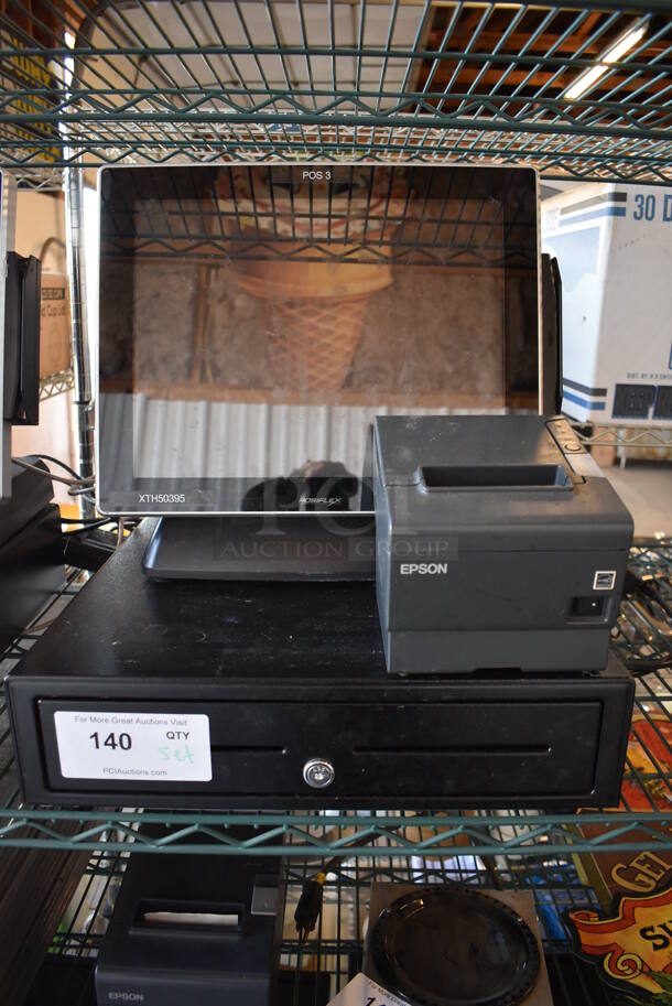 Posiflex XT-3000 15" POS Monitor w/ Credit Card Reading Strip, Epson M244A Receipt Printer and Metal Cash Drawer - Image 1 of 6