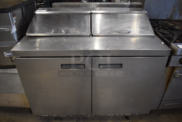 2019 Delfield 4448N-12 Stainless Steel Commercial Sandwich Salad Prep Table Bain Marie Mega Top on Commercial Casters. 115 Volts, 1 Phase. 48x32x42. Tested and Powers On But Does Not Get Cold - Image 1 of 8