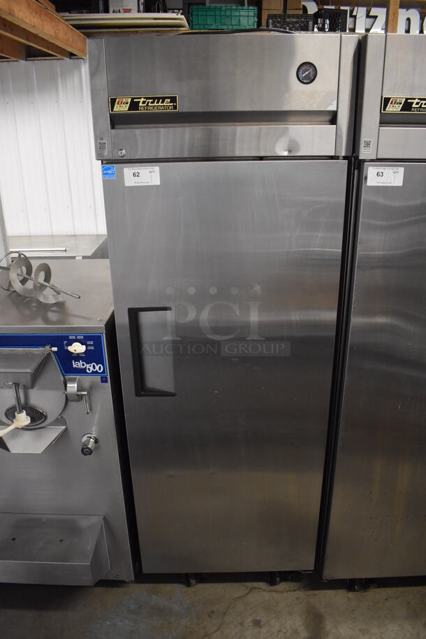 2013 True TG1R-1S ENERGY STAR Stainless Steel Commercial Single Door Reach In Cooler w/ Poly Coated Racks on Commercial Casters. 115 Volts, 1 Phase. 29x35x83. Tested and Working! - Image 1 of 6