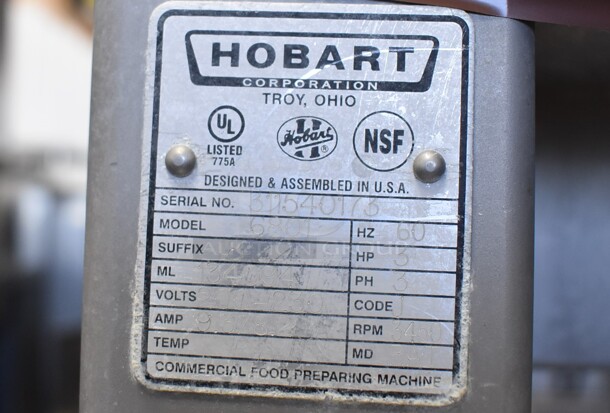 Hobart 6801 Metal Commercial Floor Style Meat Saw. 200-230 Volts, 3 Phase. 43x39x76 - Image 5 of 10